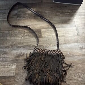 Lucky Brand Crossbody Bag Womens Brown  Fringe Boho Leather Purse NICE